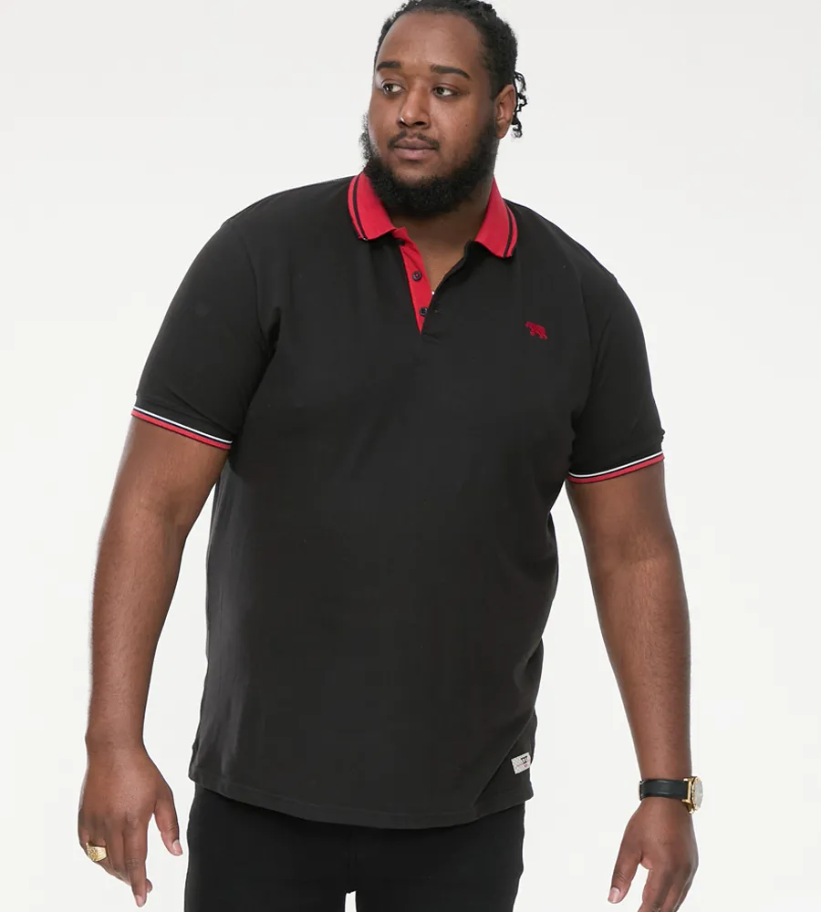 D555 Big Mens Black Pique Polo Shirt With Cuff and Collar Tipping (CHESTER)